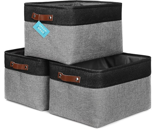 OrganiHaus Extra Large Fabric Storage Bins for Shelves 16x13in, Closet Storage Baskets for Shelf Organizing, Canvas Rectangle Bins for Organization, Linnen Baskets for Organizing - Gray/Black
