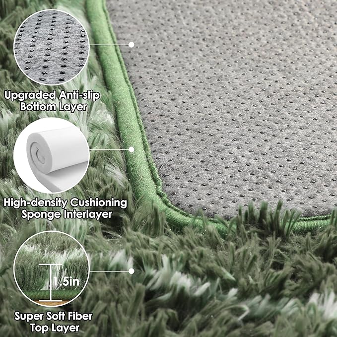 ONASAR Area Rugs for Bedroom Living Room, Washable 4x6 Fluffy Olive Green and White Throw Rug, Shaggy Geometric Floor Mat for Home Decor Aesthetic, Soft Plush Fuzzy Carpet for Nursery Kids Teen Dorm