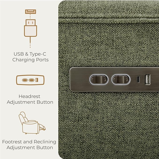 CHITA Swivel Rocker Recliner Chair, Power Nursery Glider Recliner, Nursery Rocking Chair with Adjustable Power Headrest, FSC Certified, Solid Wood Base, Moss Green