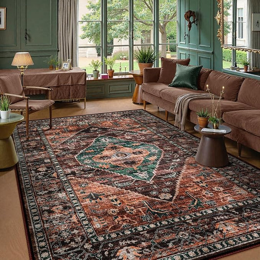 Lahome Area Rugs 5x7 for Living Room - Washable Non-Slip Ultra-Thin Bedroom Carpet, Non-Shedding Oriental Vintage Distressed Carpet Rug for Dining Room Office