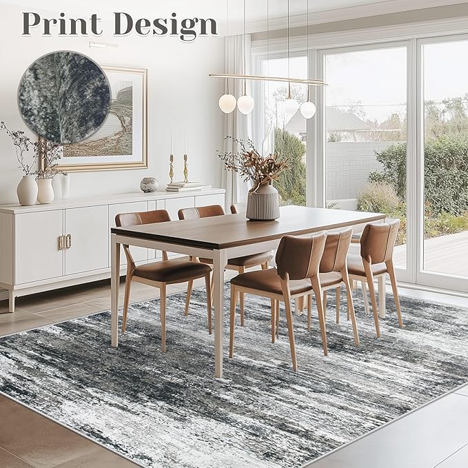 Washable Rug 6x9 Area Rugs for Living Room: Neutral Soft Rug Abstract Non Slip Low Pile Modern Carpet for Bedroom Kitchen Nursery Office Dining Room Indoor (Black, 6'x9')