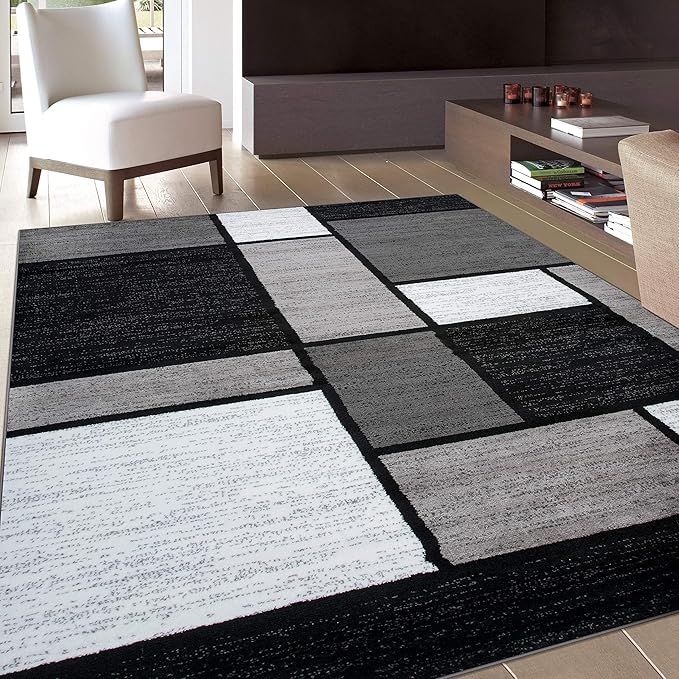 Rugshop Contemporary Modern Boxes for Home Office,Living Room,Bedroom,Kitchen Non Shedding Area Rug 6' 6" X 9' Gray