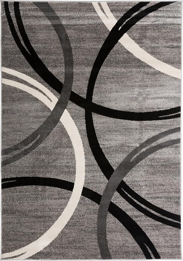 Rugshop Modern Wavy Circles Design Area Rug 8'8" x 12' Gray