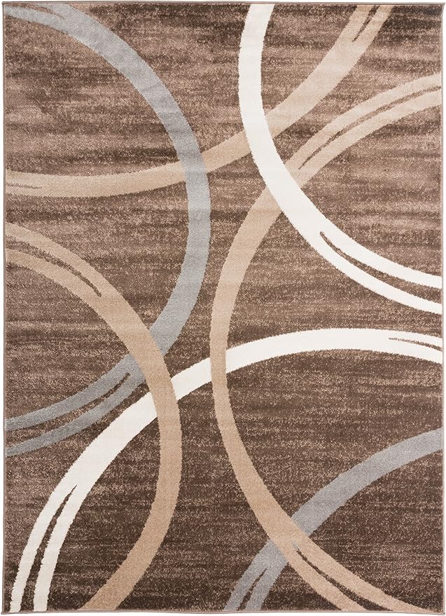Rugshop Modern Wavy Circles Design Area Rug 8'8" x 12' Brown
