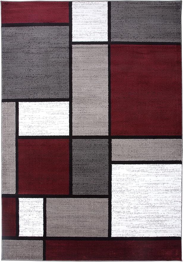 Rugshop Contemporary Modern Boxes Area Rug 5' 3" X 7' 3" Red