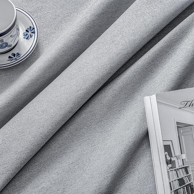 Joydeco Faux Linen Blackout Curtains for Bedroom,Light Grey Blackout Curtains 96 inches Long,100% Blackout Sound Proof Thermal Insulated Window Drapes Luxury Decor（W52xL96 Inch,Light Grey）