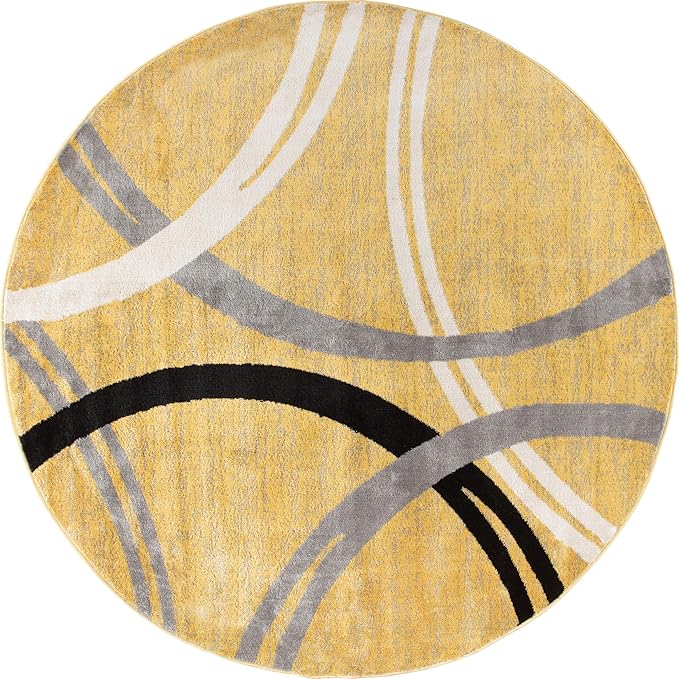Rugshop Modern Wavy Circles Design Round Rug 6' 6" (6' 6" Diameter) Yellow