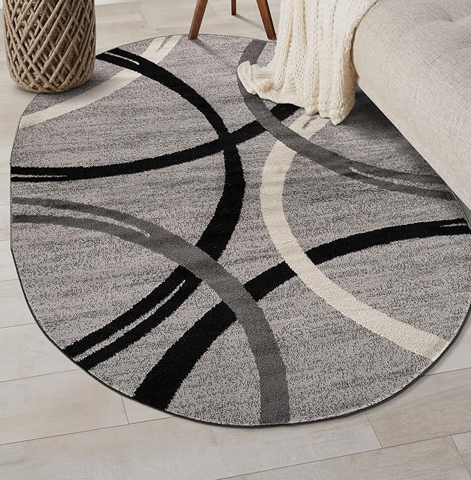 Rugshop Modern Wavy Circles Design Oval Area Rug 5' x 7' Gray