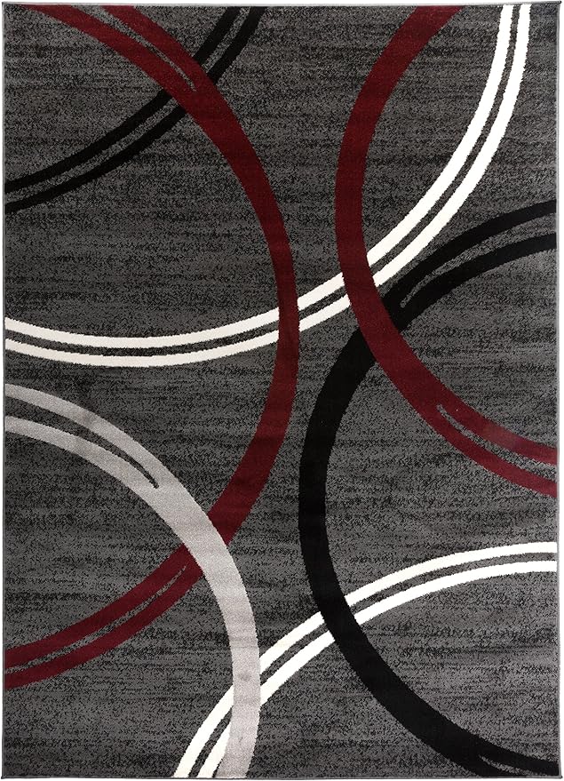 Rugshop Modern Wavy Circles Design Area Rug 10' x 14' Red