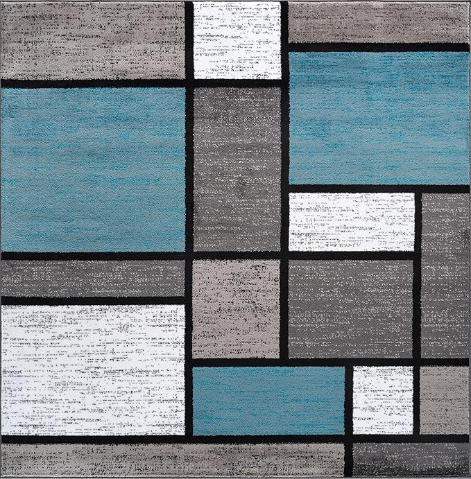 Rugshop Contemporary Modern Boxes for Home Office,Living Room,Bedroom,Kitchen Non Shedding Square Area Rug 6'6" x 6'6" Blue