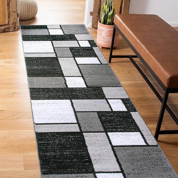 Rugshop Contemporary Modern Boxes Runner Rug 2' x 10' Gray