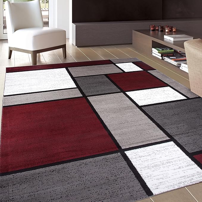 Rugshop Contemporary Modern Boxes Area Rug 3'3" x 5' Red