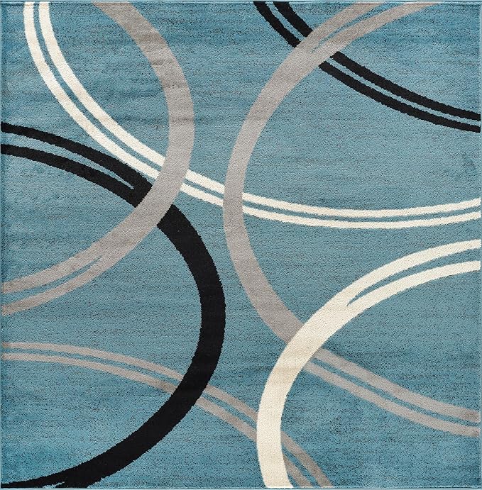 Rugshop Modern Wavy Circles Design Square Area Rug 6'6" x 6'6" Blue