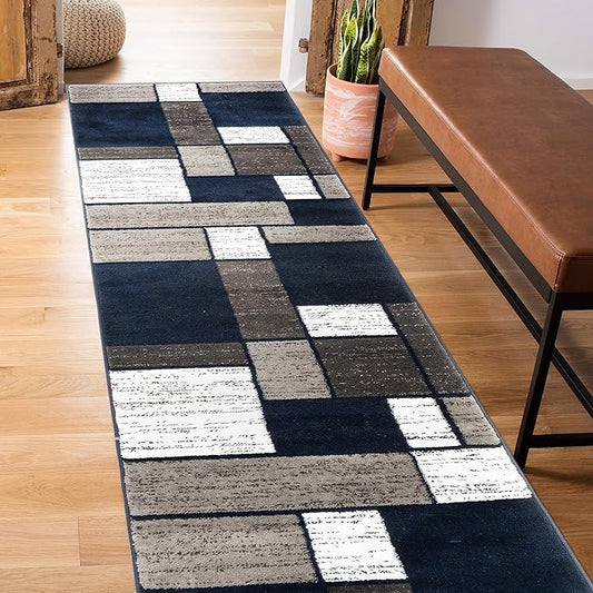 Rugshop Contemporary Modern Boxes Runner Rug 2' x 7'2"Navy
