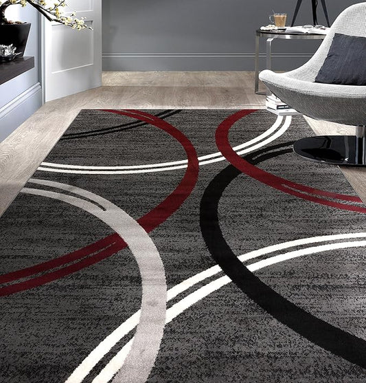 Rugshop Modern Wavy Circles Design Area Rug 6'6" x 9' Red
