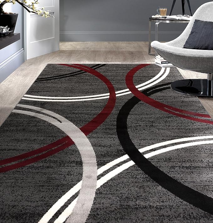 Rugshop Modern Wavy Circles Design Area Rug 9' x 12' Red
