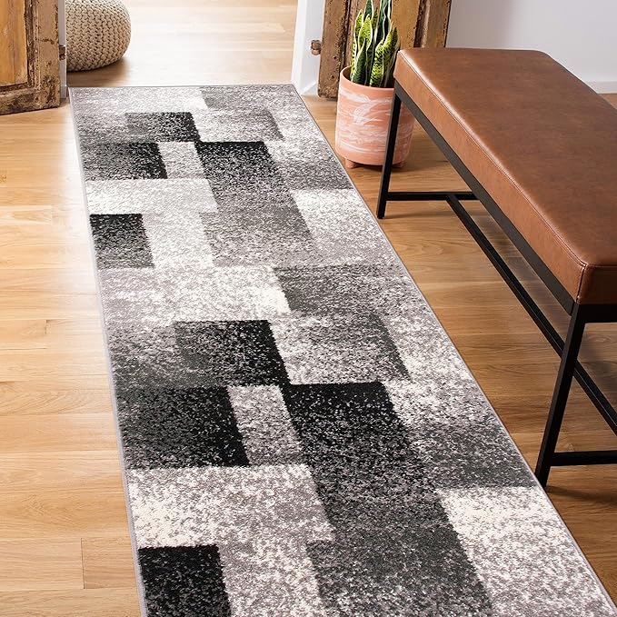 Rugshop Modern Distressed Boxes Runner Rug 2' x 7' Gray
